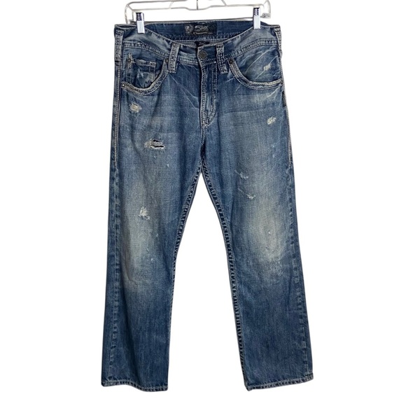 Sliver Jeans Zac Men’s Size 30x30 Distressed Light Wash Western Relaxed Straight - Picture 1 of 10